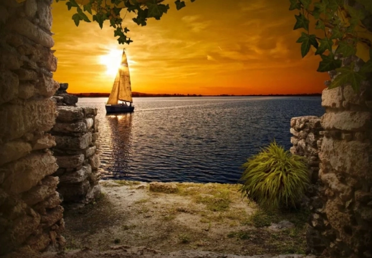 Malowanie diamentowe – żaglówka o zachodzie słońca 30 × 40 cm