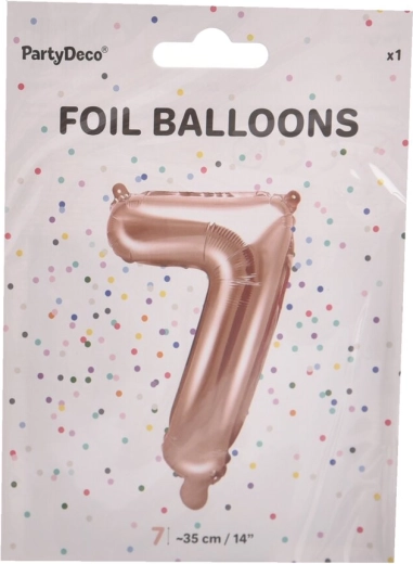 Foliowy balon cyfra 7 perłowy różowy 35 cm