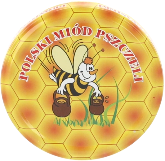 Wieczko do słoików na miód 82 mm, 6 zaczepów, motyw pszczoły