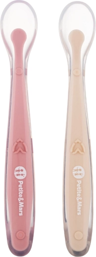 Petite&Mars silikonowe łyżeczki z etui podróżnym Take&Match sand/rose, 2 szt.
