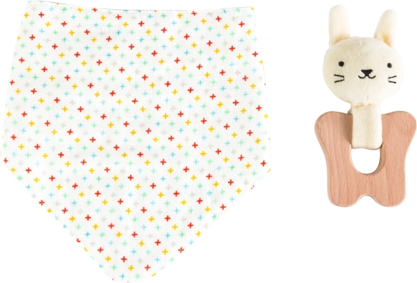 Petit Collage Zestaw Króliczek gryzak i śliniaczek