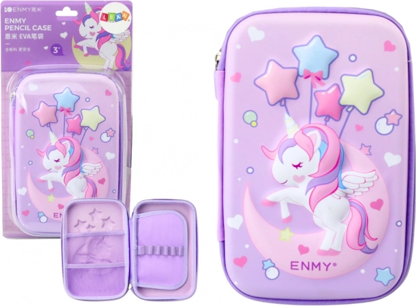 Duży piórnik 3D Jednorożec, fioletowy 23 × 15 × 5 cm