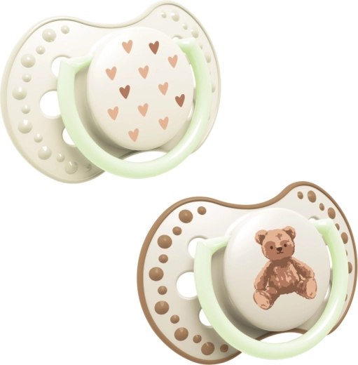 Lovi świecący silikonowy dynamiczny smoczek Teddy love 6–18 m, 2 szt.