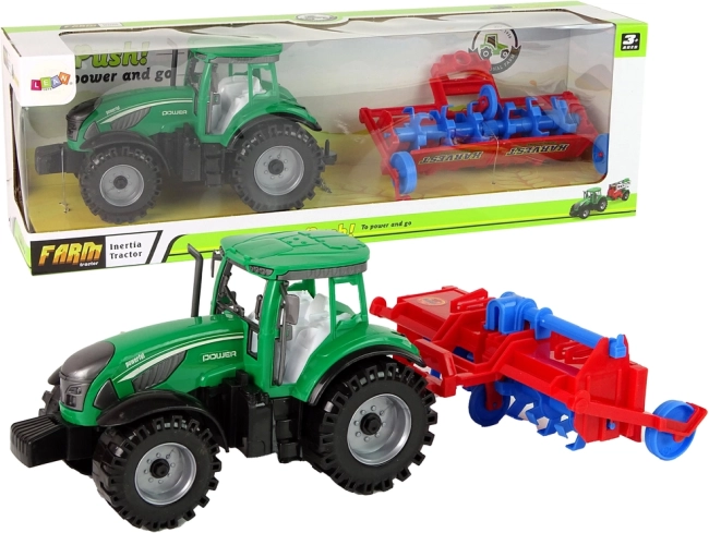 Traktor z pługiem z napędem ciernym – czerwony