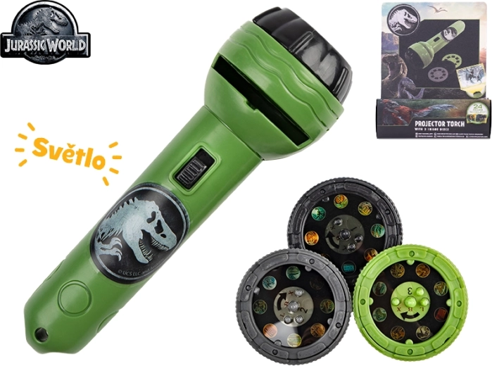 Projektorowa latarka JURASSIC WORLD z 24 obrazami dinozaurów