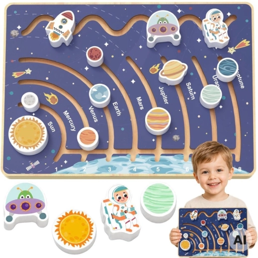 Tooky Toy edukacyjna drewniana tablica z układem słonecznym