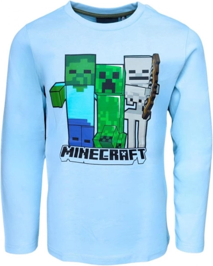 Jasnoniebieska chłopięca koszulka Minecraft z długim rękawem