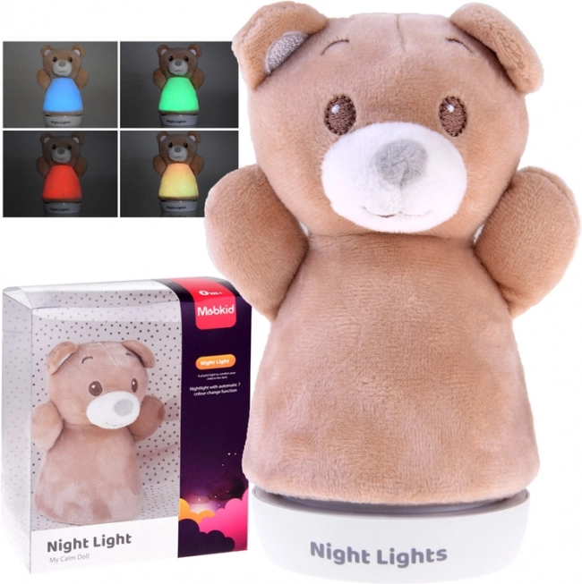 Beżowy pluszowy miś – lampka nocna dla dzieci z miękką powierzchnią