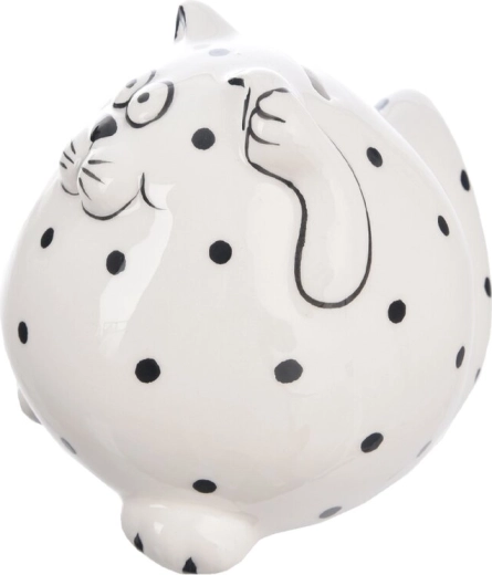 Ceramiczna skarbonka kot w białe kropki