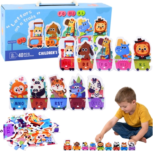 edukacyjne puzzle alfabetowy pociąg ze zwierzętami, 40 elementów
