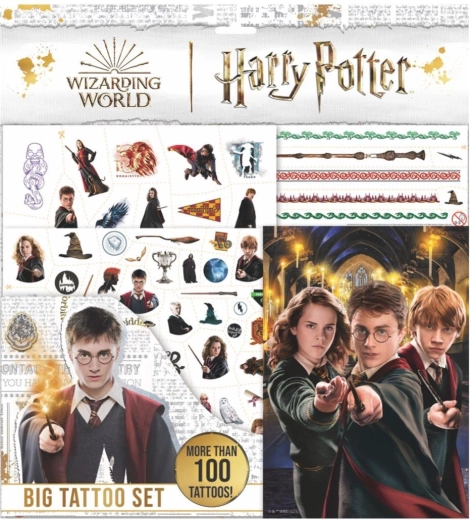 Duży zestaw tatuaży HARRY POTTER z kolorowankami w saszetce