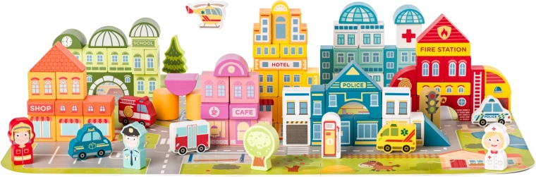 Drewniana układanka Miasto w wiaderku, 115 szt.