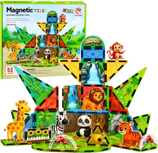 Magnetyczne klocki konstrukcyjne Zoo – dzikie zwierzęta 52 elementy