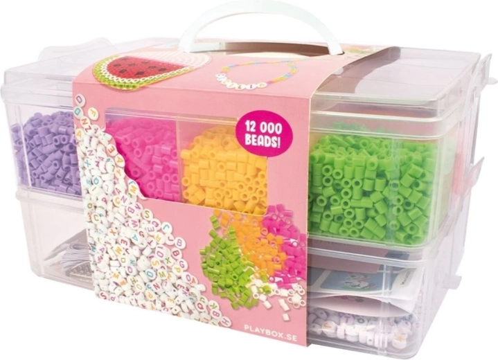 PLAYBOX koraliki do prasowania w plastikowej walizce z podkładkami i szablonami, 12 000 szt.