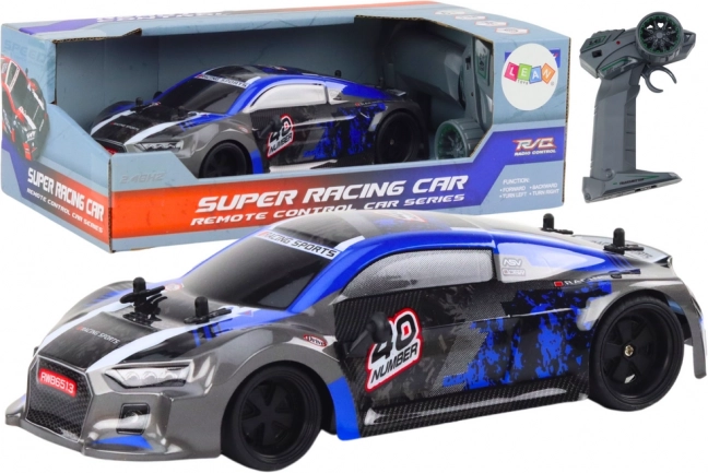 Auto RC 1:18 z gumowymi kołami do driftu, niebieskie
