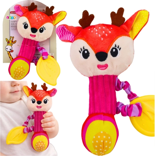 Pluszowa grzechotka jelonek z gryzakiem i piszczałką dla niemowląt