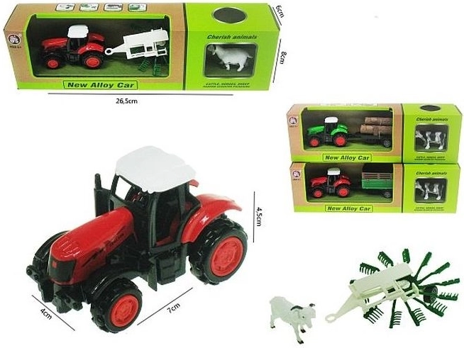 Traktor z przyczepą i figurką zwierzątka 16 cm
