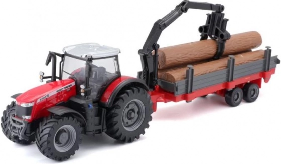 Bburago 10 cm Farma Traktor na napęd cierny z przyczepą Massey Ferguson 8740S