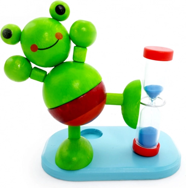 Drewniana klepsydra Żaba do mycia zębów z uchwytem na szczoteczkę