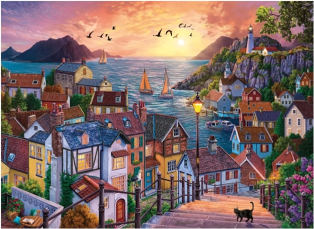 Puzzle Nadmorskie miasto o zachodzie słońca 1000 elementów