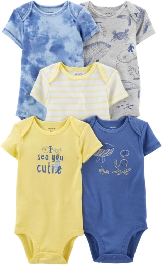 Niemowlęce body CARTER'S z krótkim rękawem Blue Ocean dla chłopców, 5 szt. – Rozmiar 3 m