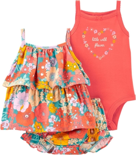 Carter's dziewczęcy zestaw: koszulka na ramiączkach, body i szorty Orange Flowers (6 miesięcy)