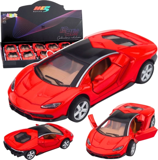 Metalowy samochód sportowy 1:32 czerwony ze światłami i dźwiękami
