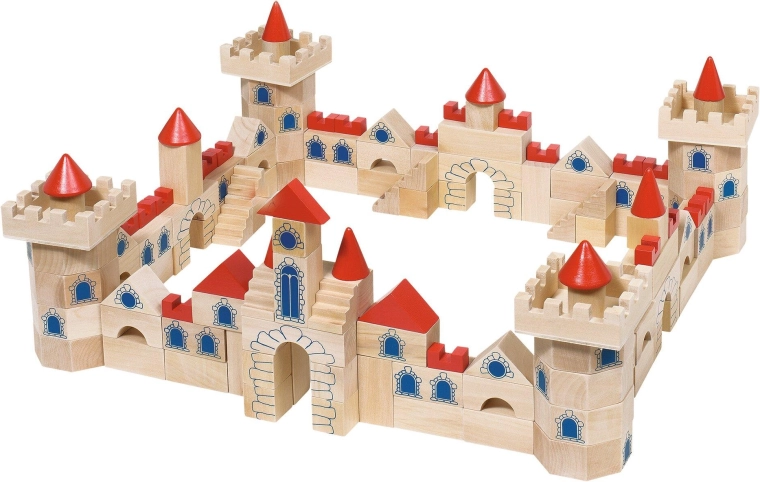 Drewniane klocki konstrukcyjne – zamek z klocków (145 elementów)