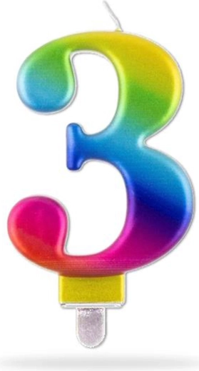 Świeczka urodzinowa cyfra 3, tęczowa, 7,5 cm