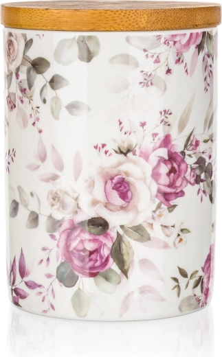 Ceramiczny pojemnik z bambusową pokrywką Rose 10 × 13 cm