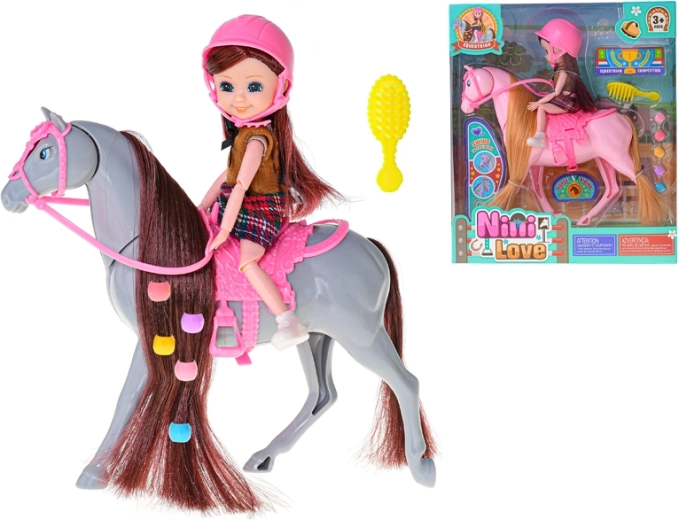 Lalka jeźdźczyni z koniem i akcesoriami