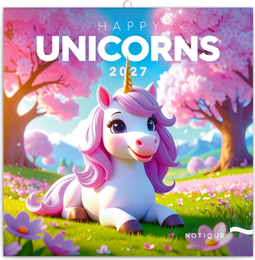 Kalendarz ścienny z miejscem na notatki Wesołe jednorożce 2027, 30 × 30 cm
