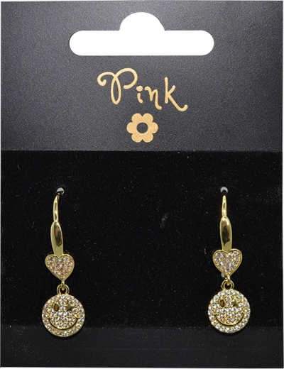 Pozłacane kolczyki serce ze smyczkiem uśmiechu