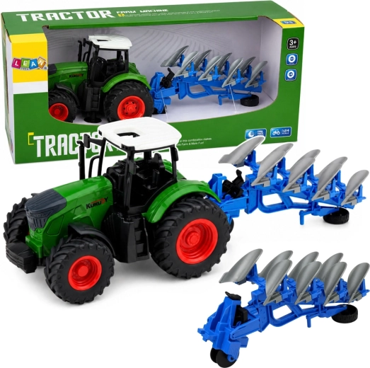 Traktor rolniczy z wieloskibowym pługiem 1:24 z gumowymi kołami
