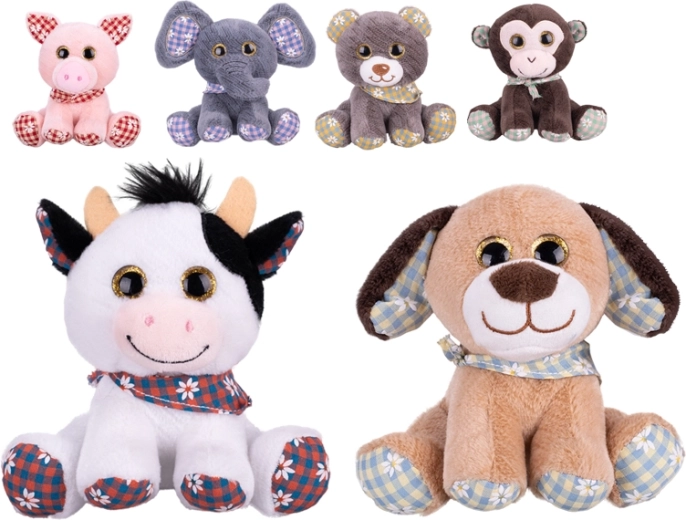 Pluszowe siedzące zwierzątko 14 cm z kolorową chustką