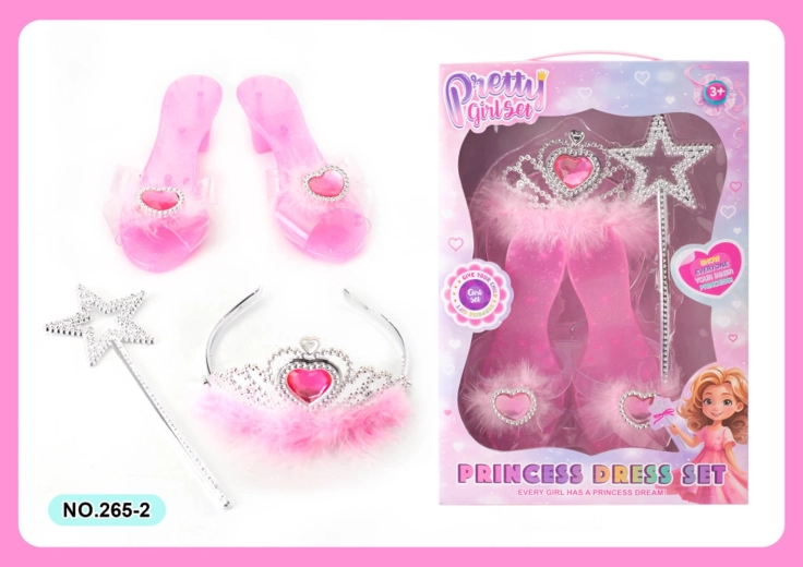 Zestaw akcesoriów dla małej księżniczki – buty, tiara i magiczna różdżka