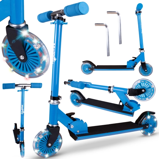 Dwukołowa hulajnoga ze świecącymi kółkami, niebieska