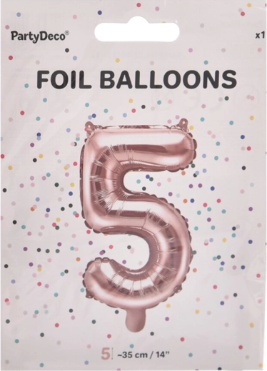 Balon foliowy cyfra 5 perłowo-różowy 35 cm