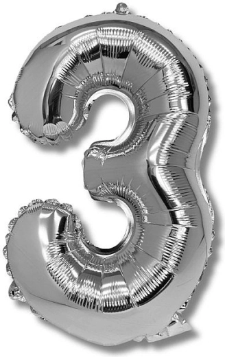 Balon foliowy cyfra 3 srebrny 40 cm