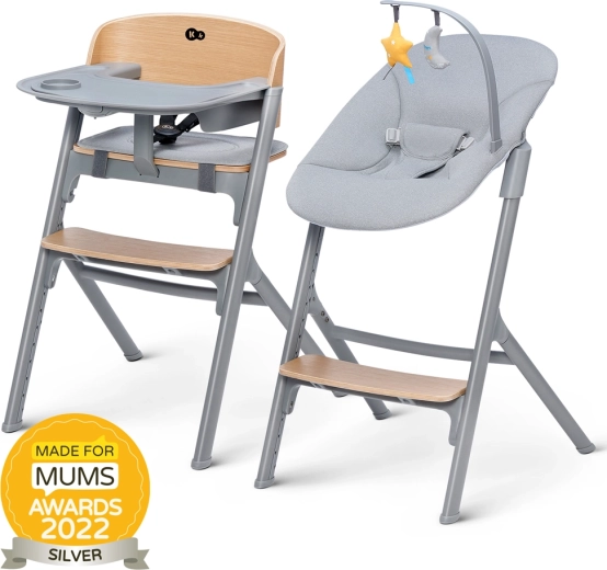Kinderkraft Select zestaw krzesełka do karmienia Livy Oak i leżaczka Calmee Premium