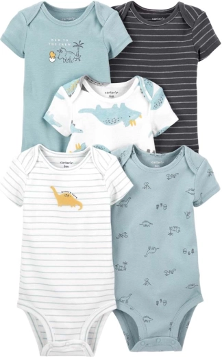 CARTER'S body z krótkim rękawem Blue Dino dla chłopca, 5 szt. – PRE