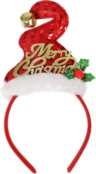 Świąteczna opaska z czapeczką i dzwoneczkiem Merry Christmas