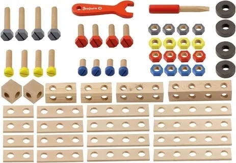 Jeujura drewniany zestaw konstrukcyjny dla małych majsterkowiczów – 60 elementów