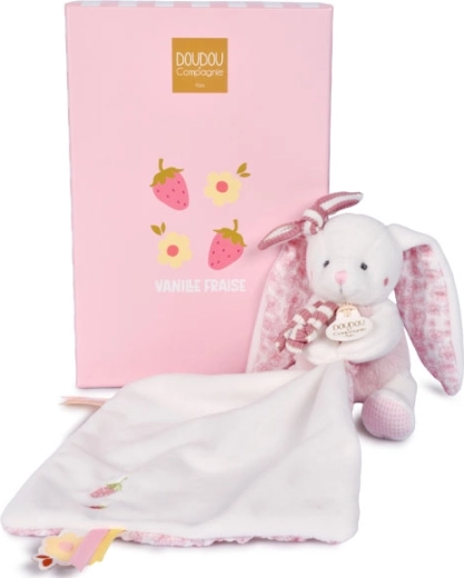 Doudou zestaw prezentowy: pluszowy króliczek z kocykiem 10 cm, różowy