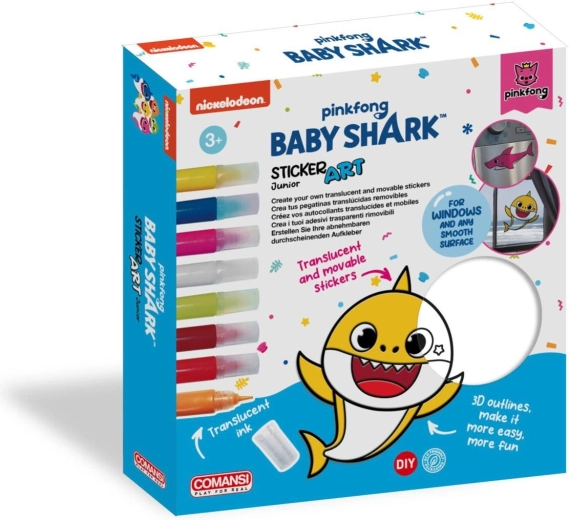 Baby Shark kreatywny zestaw do naklejek okiennych i kolorowanek z farbami