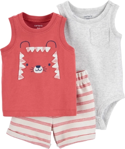 Carter’s 3-częściowy zestaw dla chłopców Red Tiger (body bez rękawów, koszulka i szorty) 12 m – 3m