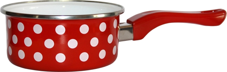 Emaliowany rondel z rączką 16 cm, 1,5 l – czerwone kropki