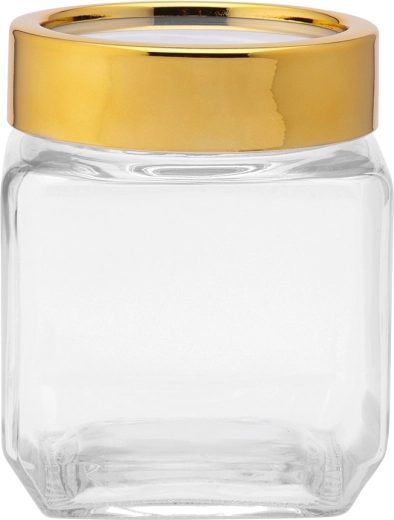Altom Design kwadratowy szklany słoik z złotą pokrywką 500 ml