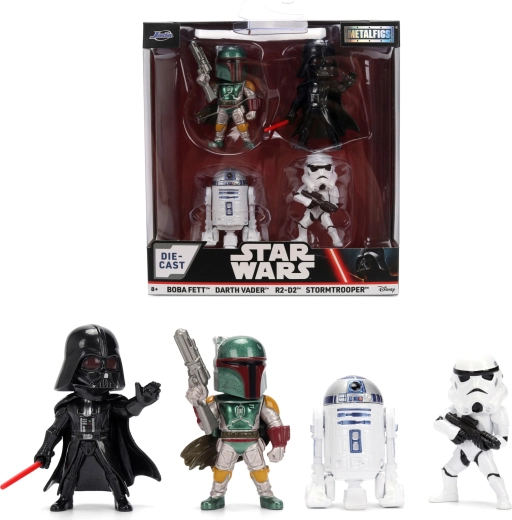 Zestaw 4 figurek STAR WARS Metalfigs – Darth Vader, R2‑D2, Szturmowiec i Boba Fett