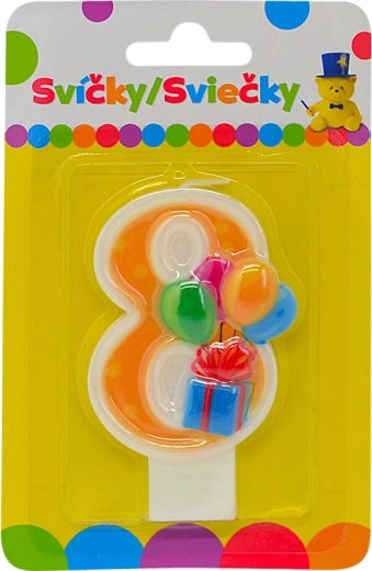 Urodzinowa świeczka cyfra 8 z balonikami